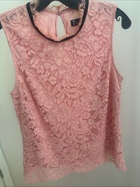 New York & Company Pink Lace Sleeveless Blouse with Black Trim